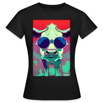 Kuh Sonnenbrille Tierwelt Bauernhof Milchkuh - Frauen T-Shirt - Schwarz - Vorne - AI Model Female 172 dark (172cm)