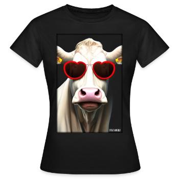 Kuh Sonnenbrille Tierwelt Bauernhof Milchkuh - Frauen T-Shirt - Schwarz - Vorne - AI Model Female 172 dark (172cm)