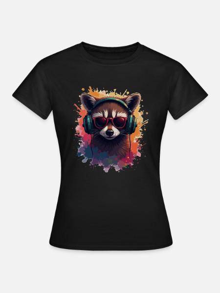 raton laveur musique lunettes de soleil coloré art animalier - T-shirt Femme - noir