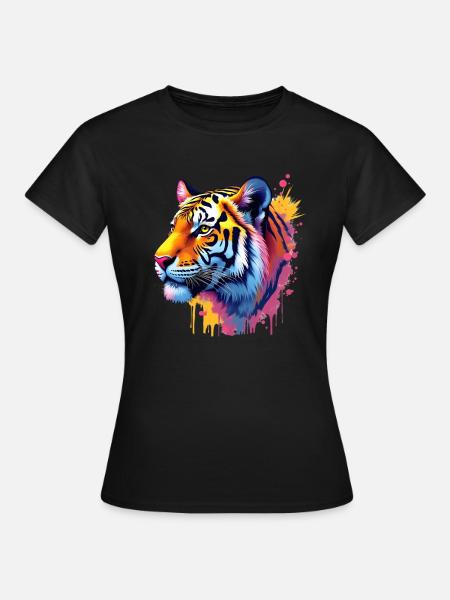 Tiger Bunte Kunst Kunstwerk Tier Motiv Tiger - Frauen T-Shirt - Schwarz