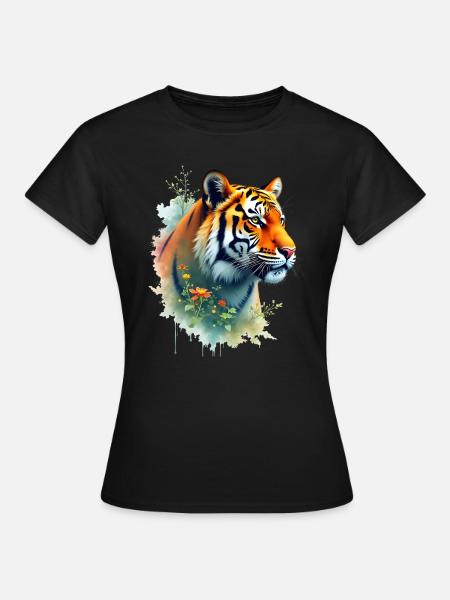 Tiger Kunst Kunstwerk Wasserfarbe Wald Tiger - Dame-T-shirt - sort