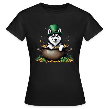 Husky St. Patricks Day Outfit Hunde - Frauen T-Shirt - Schwarz - Vorne - AI Model Female 172 dark (172cm)