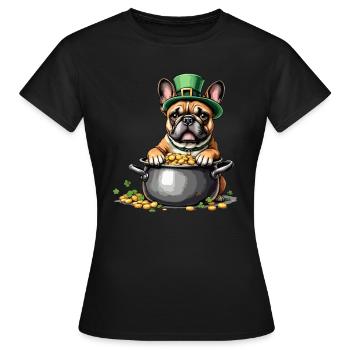 Französische Bulldogge St. Patricks Day Outfit - Frauen T-Shirt - Schwarz - Vorne - AI Model Female 172 dark (172cm)