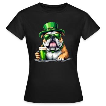 English Bulldog St. Patrick's Day Beer Outfit - Women's T-Shirt - black - Front - AI Model Female 172 dark (172cm)