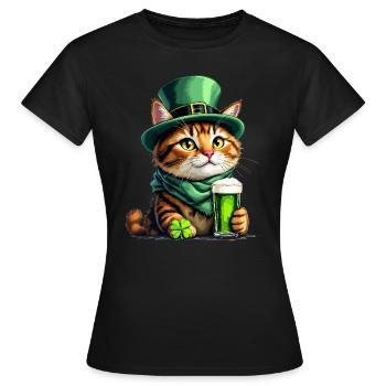 Katze St. Patricks Day Bier Outfit Katzen - Frauen T-Shirt - Schwarz - Vorne - AI Model Female 172 dark (172cm)
