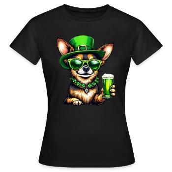 Chihuahua St. Patricks Day Bier Outfit Hunde - Frauen T-Shirt - Schwarz - Vorne - AI Model Female 172 dark (172cm)