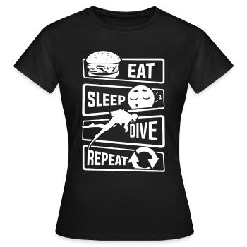 Mangez le sommeil de plongée Répétition - Divers Plongée Mer Lac - T-shirt Femme - noir - Devant - AI Model Female 172 dark (172cm)