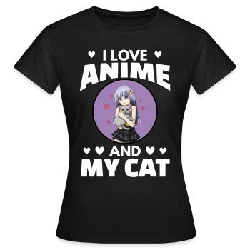 Anime and Cat | I love Anime and my cat - Women's T-Shirt - black - Front - AI Model Female 172 dark (172cm)