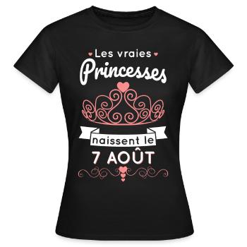 Anniversaire - Vraies princesses naissent 7 Août - T-shirt Femme - noir - Devant - AI Model Female 172 dark (172cm)