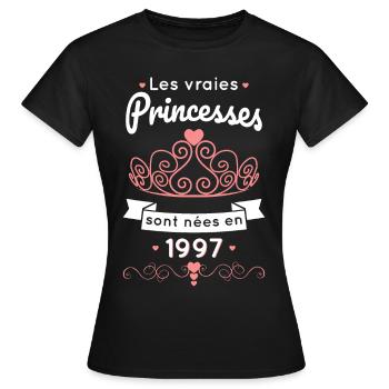 Anniversaire 25 ans - Princesses nées en 1997 - T-shirt Femme - noir - Devant - AI Model Female 172 dark (172cm)
