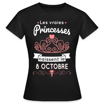 Anniversaire - Princesses naissent le 8 Octobre - T-shirt Femme - noir - Devant - AI Model Female 172 dark (172cm)