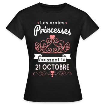 Anniversaire - Princesses naissent le 21 Octobre - T-shirt Femme - noir - Devant - AI Model Female 172 dark (172cm)