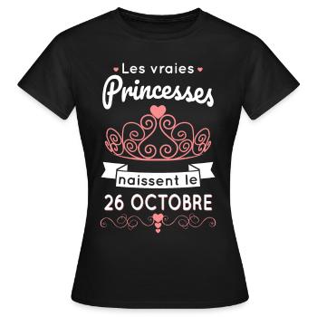 Anniversaire - Princesses naissent le 26 Octobre - T-shirt Femme - noir - Devant - AI Model Female 172 dark (172cm)