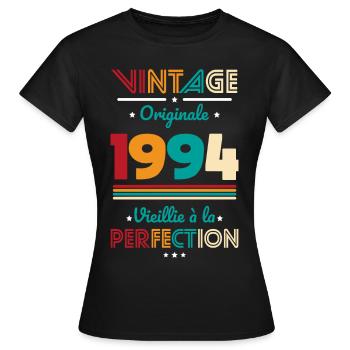 Anniversaire 30 ans - Vintage 1994 - Originale - T-shirt Femme - noir - Devant - AI Model Female 172 dark (172cm)