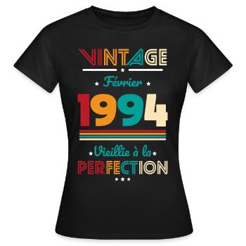 Anniversaire 30 ans - Vintage - Février 1994 - T-shirt Femme - noir - Devant - AI Model Female 172 dark (172cm)