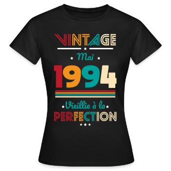 Anniversaire 30 ans - Vintage - Mai 1994 - T-shirt Femme - noir - Devant - AI Model Female 172 dark (172cm)