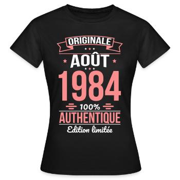 40-jähriges Jubiläum - Original - August 1984 - Frauen T-Shirt - Schwarz - Vorne - AI Model Female 172 dark (172cm)
