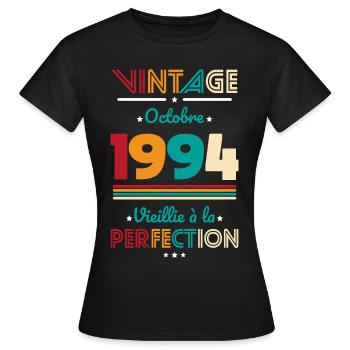 Anniversaire 30 ans - Vintage - Octobre 1994 - T-shirt Femme - noir - Devant - AI Model Female 172 dark (172cm)