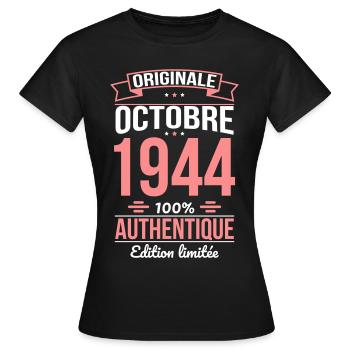 80th Anniversary - Original - October 1944 - Women's T-Shirt - black - Front - AI Model Female 172 dark (172cm)
