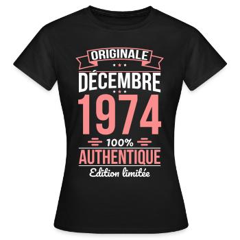 50. Jahrestag - Original - Dezember 1974 - Frauen T-Shirt - Schwarz - Vorne - AI Model Female 172 dark (172cm)