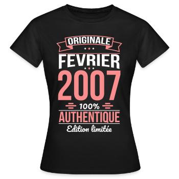 18th Birthday - Original - February 2007 - Women's T-Shirt - black - Front - AI Model Female 172 dark (172cm)