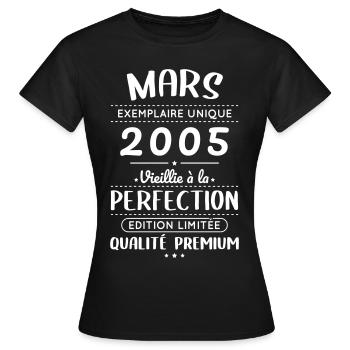20-jähriges Jubiläum - März 2005 Perfektion - Frauen T-Shirt - Schwarz - Vorne - AI Model Female 172 dark (172cm)
