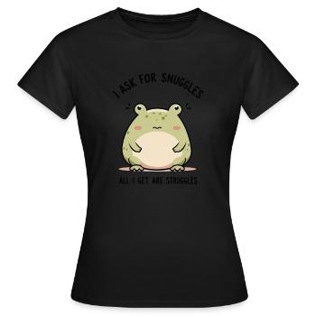 Grenouille triste – Câlin ou bagarre ? - T-shirt Femme - noir - Devant - AI Model Female 172 dark (172cm)