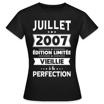 Anniversaire 18 ans - Juillet 2007 Perfection - T-shirt Femme - noir - Devant - AI Model Female 172 dark (172cm)