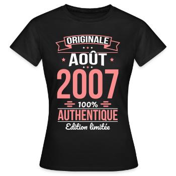 18th Birthday - Original - August 2007 - Women's T-Shirt - black - Front - AI Model Female 172 dark (172cm)