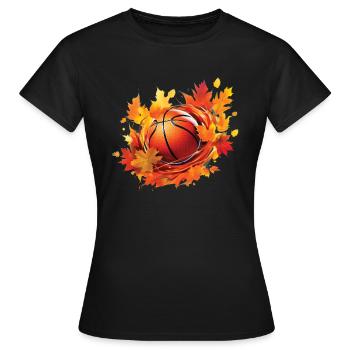 Feuilles de basketball, d’érable et de chêne en automne - T-shirt Femme - noir - Devant - AI Model Female 172 dark (172cm)