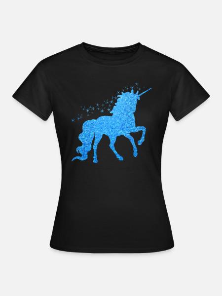 Das blaue glitzer Einhorn - Frauen T-Shirt - Schwarz