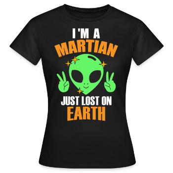 Je suis un Martien juste perdu sur Terre, Humour, Fun, - T-shirt Femme - noir - Devant - AI Model Female 172 dark (172cm)