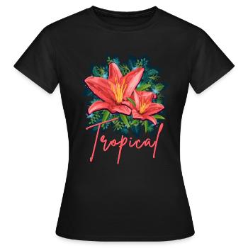 Jungle Leafs Tropical Design- Hibiskus + Dschungel - Frauen T-Shirt - Schwarz - Vorne - AI Model Female 172 dark (172cm)