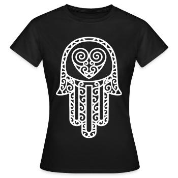 Hamsa – La main de Fatima : protection et bonheur - T-shirt Femme - noir - Devant - AI Model Female 172 dark (172cm)