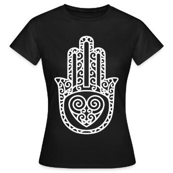 Hamsa – La main de Fatima : protection et bonheur - T-shirt Femme - noir - Devant - AI Model Female 172 dark (172cm)