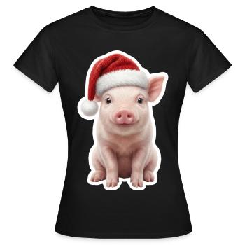 Ferkel macht Grunz - Weihnachts-Schwein - Frauen T-Shirt - Schwarz - Vorne - AI Model Female 172 dark (172cm)