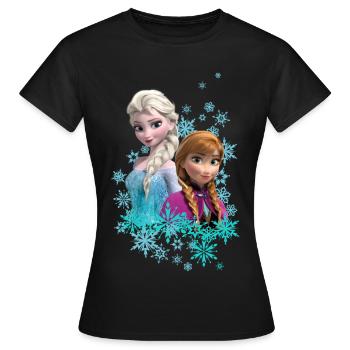Frozen Anna & Elsa Umgeben Von Schneeflocken - Frauen T-Shirt - Schwarz - Vorne - AI Model Female 172 dark (172cm)