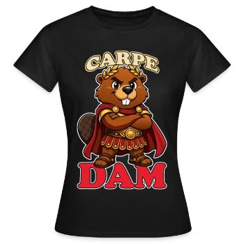 Carpe Dam Funny Roman Beaver Latin Pun History - Women's T-Shirt - black - Front - AI Model Female 172 dark (172cm)