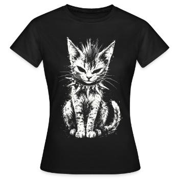 PunkRock, Katze, Punk Rocker Musik - Frauen T-Shirt - Schwarz - Vorne - AI Model Female 172 dark (172cm)