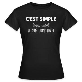 Femme Compliquée Pas Du Tout Humour Copine - T-shirt Femme - noir - Devant - AI Model Female 172 dark (172cm)