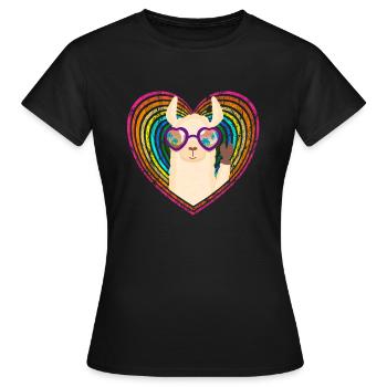 Alpaca view for a heart-shaped holiday - Women's T-Shirt - black - Front - AI Model Female 172 dark (172cm)