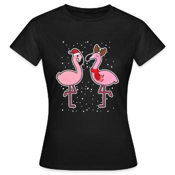 Flamants roses neige hiver noel - T-shirt Femme - noir - Devant - AI Model Female 172 dark (172cm)