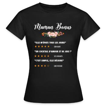 maman bonus citation fleurs critique film drôle - T-shirt Femme - noir - Devant - AI Model Female 172 dark (172cm)