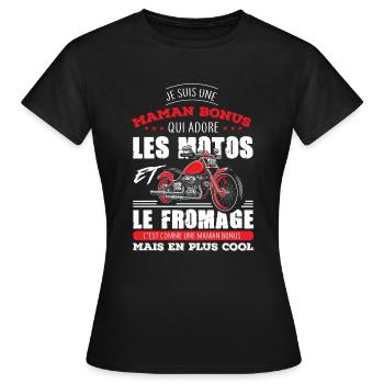 maman bonus motarde adore les motos fromage - T-shirt Femme - noir - Devant - AI Model Female 172 dark (172cm)