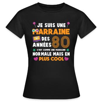 Demande annonce marraine rétro années 80 lunettes - T-shirt Femme - noir - Devant - AI Model Female 172 dark (172cm)