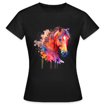 Idée passion chevaux cavalière aquarelle splash - T-shirt Femme - noir - Devant - AI Model Female 172 dark (172cm)