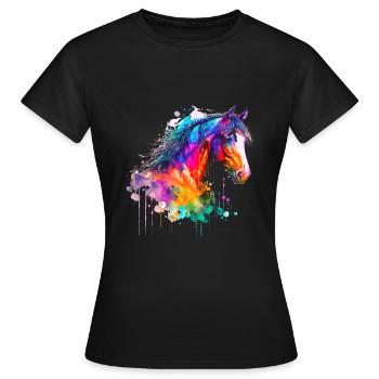 Idée passion chevaux cavalière aquarelle splash - T-shirt Femme - noir - Devant - AI Model Female 172 dark (172cm)