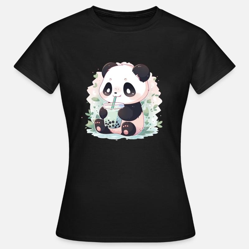 Kawaii panda bubble tea boba tea - Women's T-Shirt - black