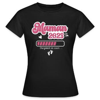 Maman En 2023 Annonce Grossesse Future Maman - T-shirt Femme - noir - Devant - AI Model Female 172 dark (172cm)