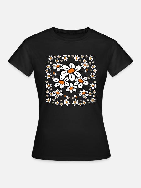 Prairie fleurie avec marguerites, marguerites, fleurs - T-shirt Femme - noir